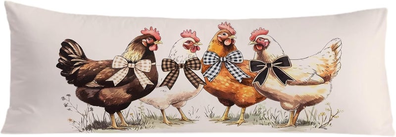 Exqcom Store Coquette Bow Chicken Body Pillow Covers 20x54, Cottagecore Room Decor, Rustic Fall Farmhouse Farm Animal Long Body Pillow Case Cover with Hidden Zipper for Women Men Adults - Image 1